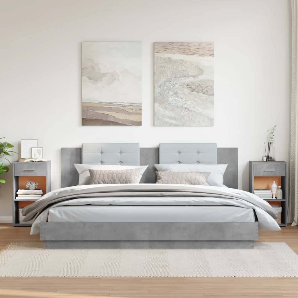 Bedside tables 2 pcs. Concrete grey 35x34x65 cm wood material