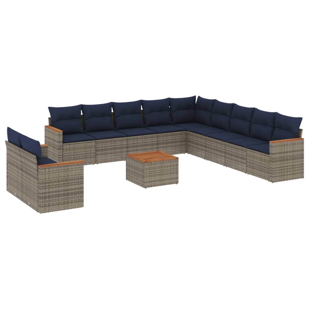 12-teiliges Gartensofa-Set mit Kissen, grau, Polyrattan
