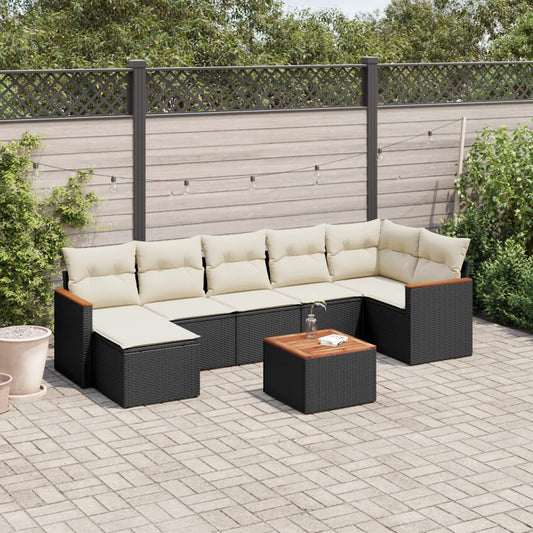 Ensemble de canapés de jardin 8 pièces avec coussins, en polyrotin noir