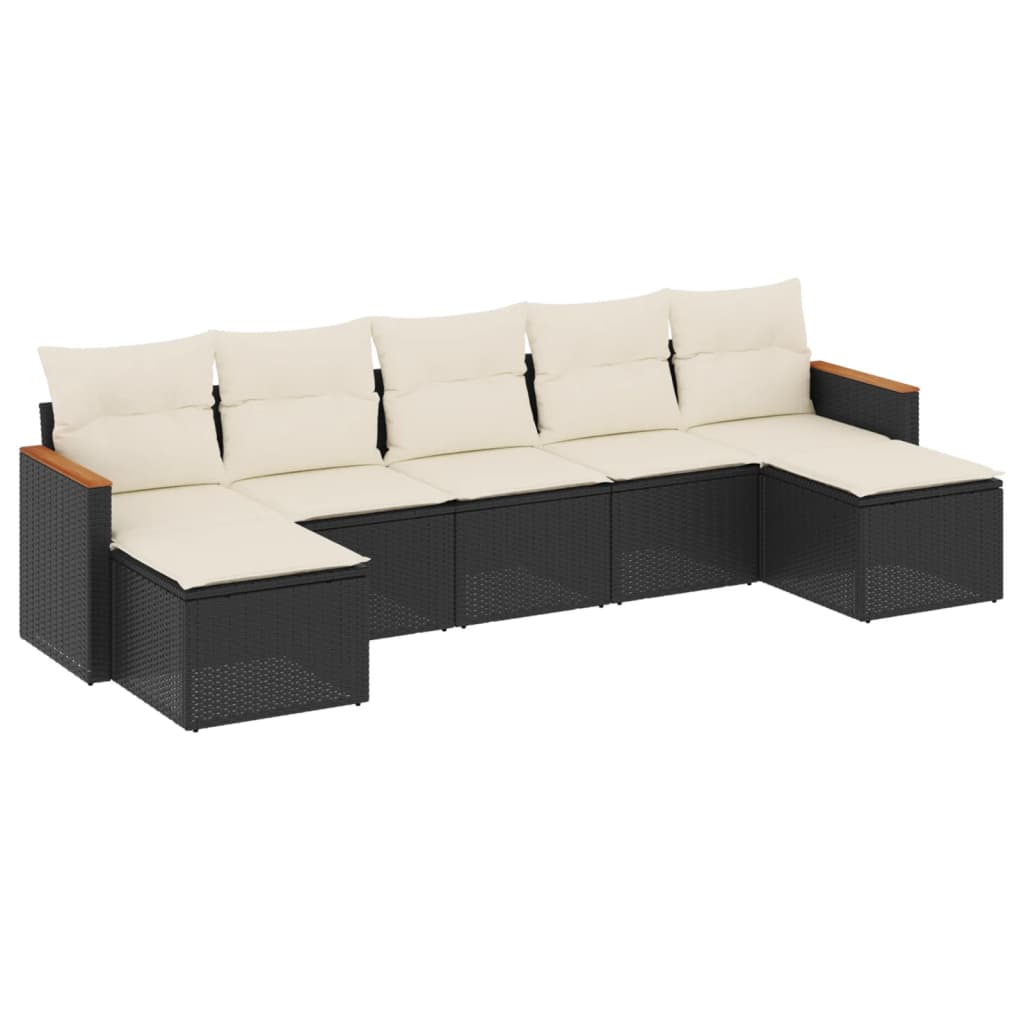 7-tlg. Garten-Sofagarnitur mit Kissen Schwarz Poly Rattan