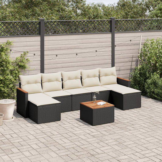 8-piece garden sofa set with cushions, black poly rattan