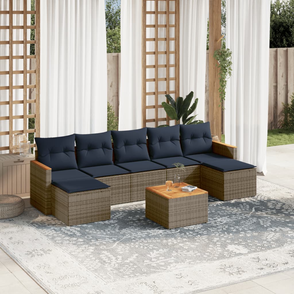 8-teiliges Gartensofa-Set mit Kissen, grau, Polyrattan