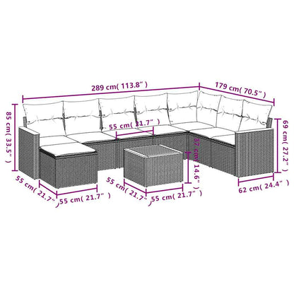 9-tlg. Garten-Sofagarnitur mit Kissen Schwarz Poly Rattan