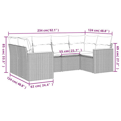 6-tlg. Garten-Sofagarnitur mit Kissen Schwarz Poly Rattan