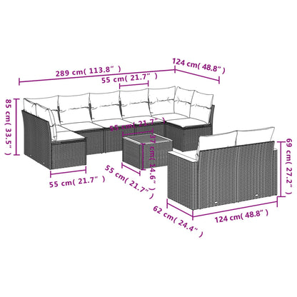 10-teiliges Gartensofa-Set mit Kissen, grau, Polyrattan