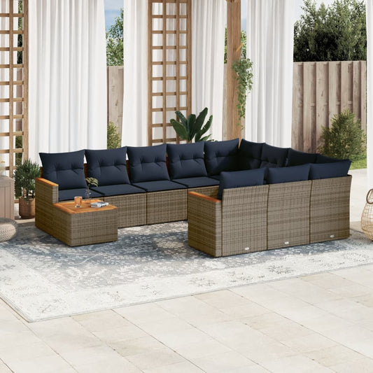 11-teiliges Gartensofa-Set mit Kissen, grau, Polyrattan