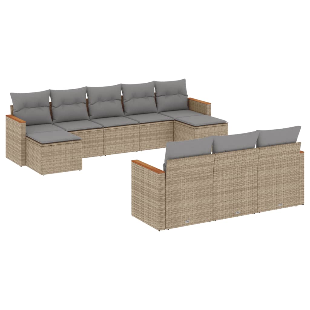 10-tlg. Garten-Sofagarnitur mit Kissen Beige-Mix Poly Rattan