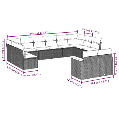 12-teiliges Gartensofa-Set mit Kissen, schwarzes Polyrattan