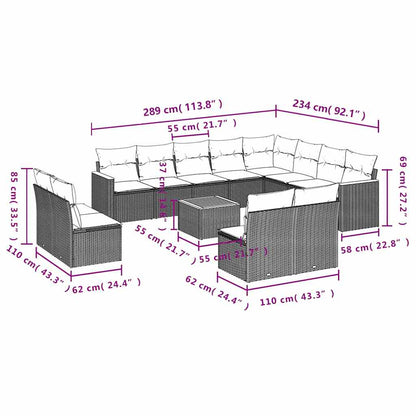 13-teiliges Gartensofa-Set mit Kissen, schwarzes Polyrattan