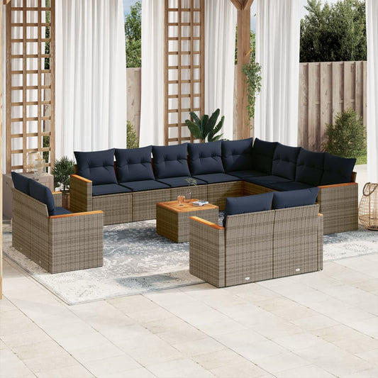 13-teiliges Gartensofa-Set mit Kissen, grau, Polyrattan