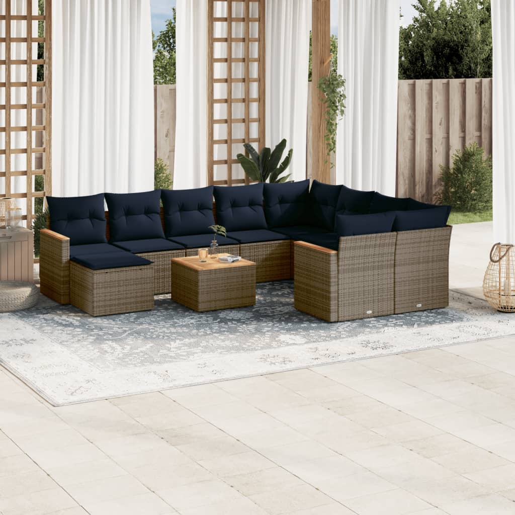 11-teiliges Gartensofa-Set mit Kissen, grau, Polyrattan