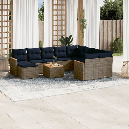 11-teiliges Gartensofa-Set mit Kissen, grau, Polyrattan