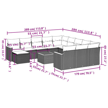 13-tlg. Garten-Sofagarnitur mit Kissen Grau Poly Rattan