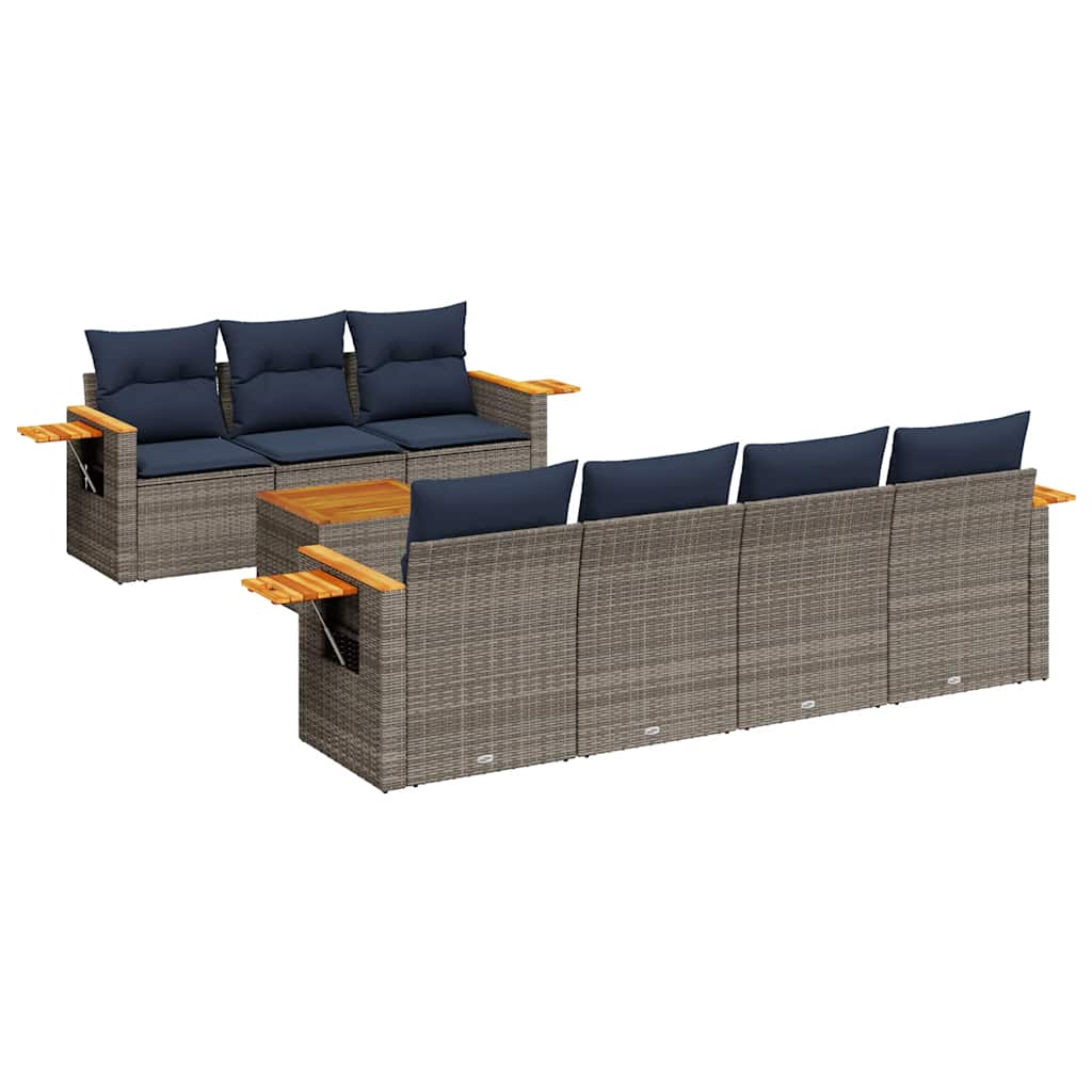 8-tlg. Garten-Sofagarnitur mit Kissen Grau Poly Rattan