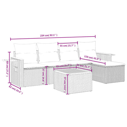 6-tlg. Garten-Sofagarnitur mit Kissen Grau Poly Rattan