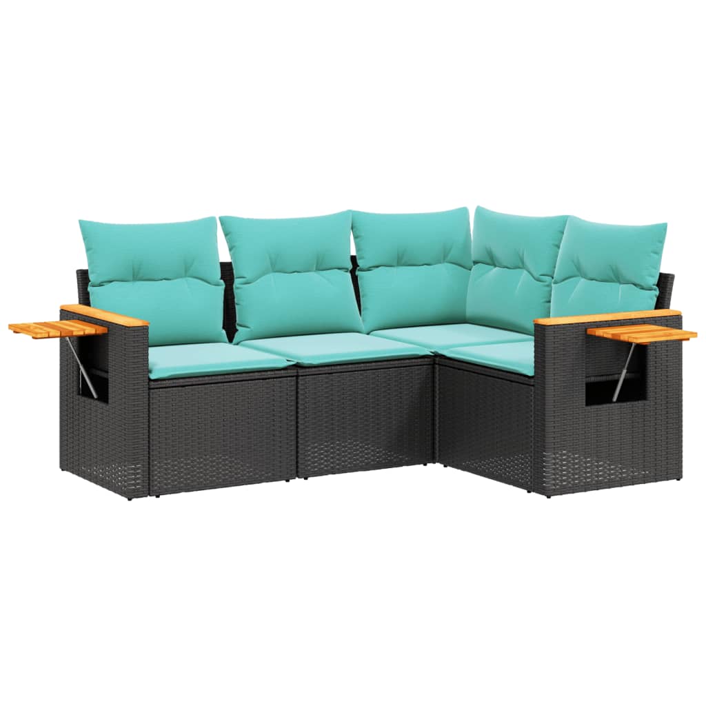 4-tlg. Garten-Sofagarnitur mit Kissen Schwarz Poly Rattan