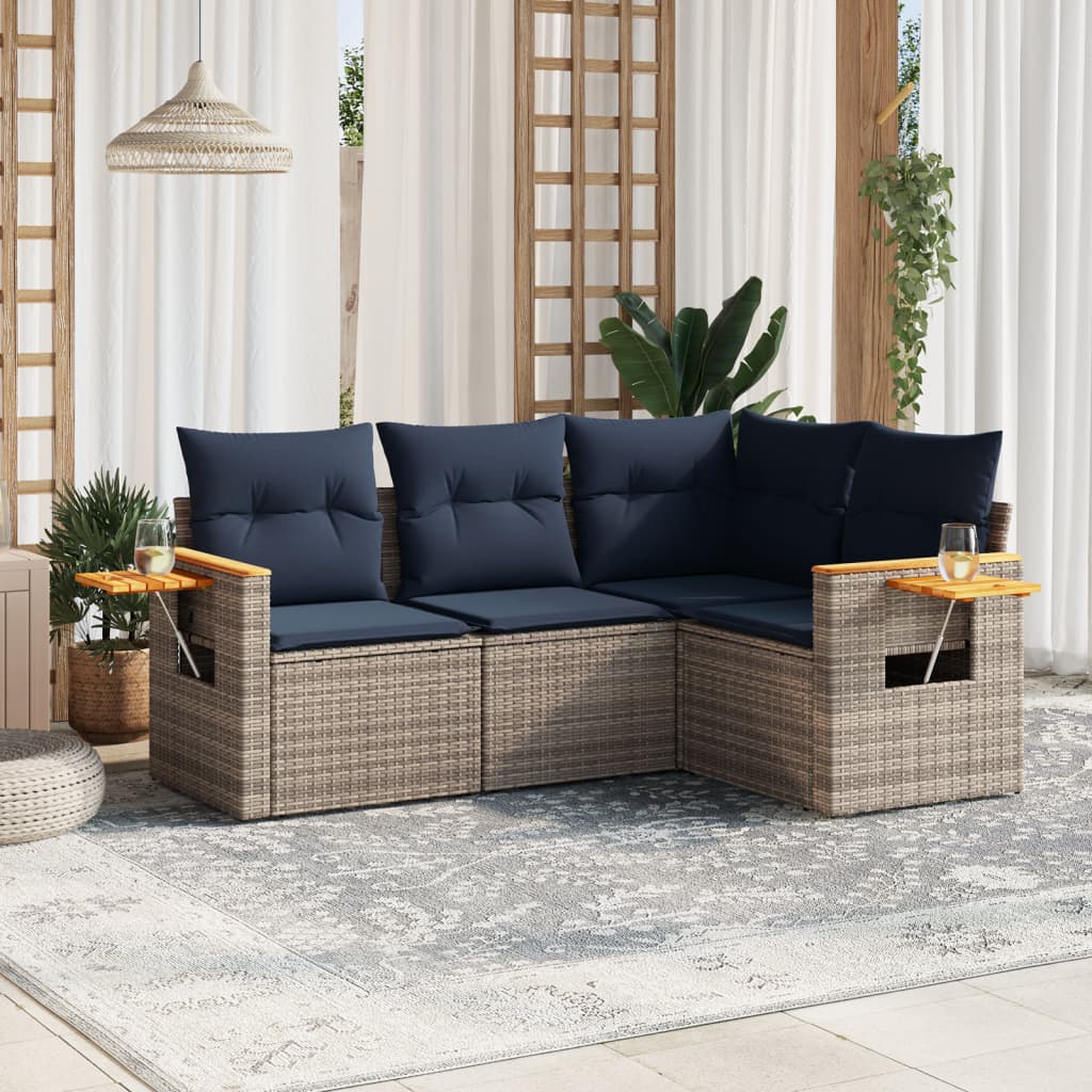 5-Tlg. Garten-Sofagarnitur Mit Kissen Poly Rattan