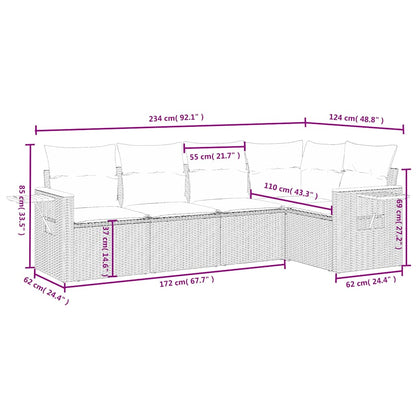 5-tlg. Garten-Sofagarnitur mit Kissen Schwarz Poly Rattan