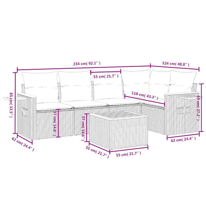 6-tlg. Garten-Sofagarnitur mit Kissen Schwarz Poly Rattan