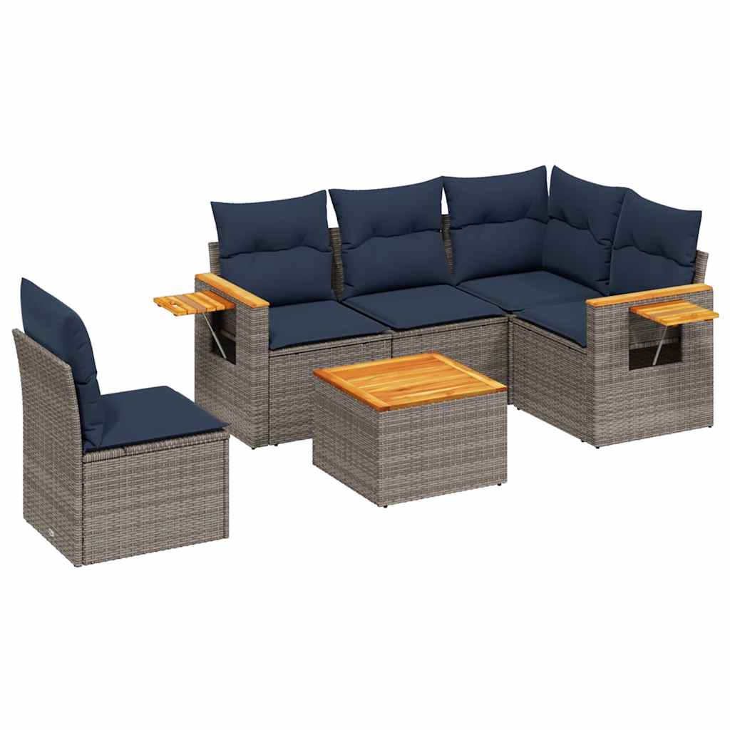 6-tlg. Garten-Sofagarnitur mit Kissen Grau Poly Rattan