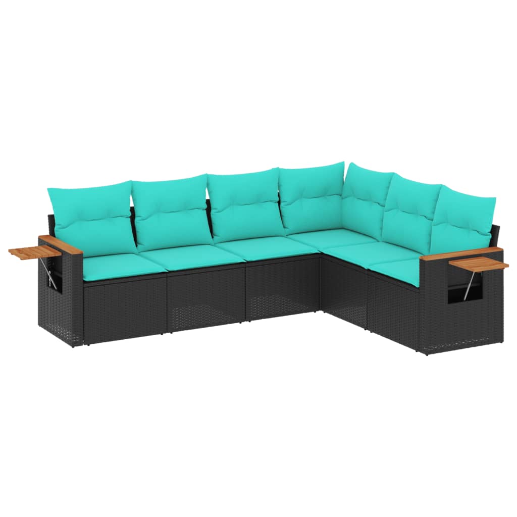 6-tlg. Garten-Sofagarnitur mit Kissen Schwarz Poly Rattan