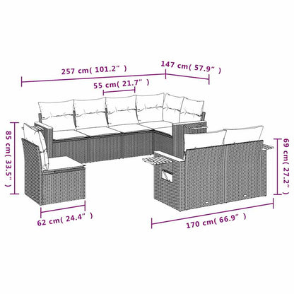 8-tlg. Garten-Sofagarnitur mit Kissen Schwarz Poly Rattan
