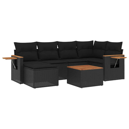 7-tlg. Garten-Sofagarnitur mit Kissen Schwarz Poly Rattan