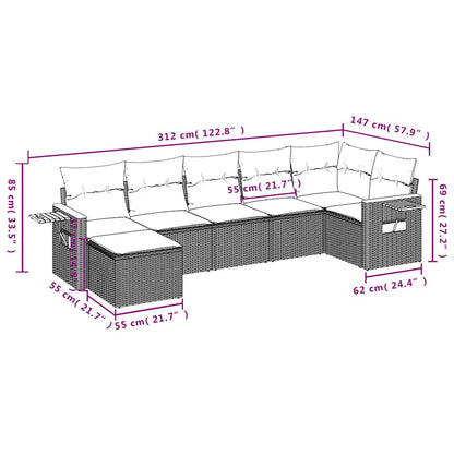 7-tlg. Garten-Sofagarnitur mit Kissen Schwarz Poly Rattan