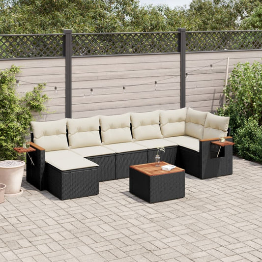 Ensemble de canapés de jardin 8 pièces avec coussins, en polyrotin noir