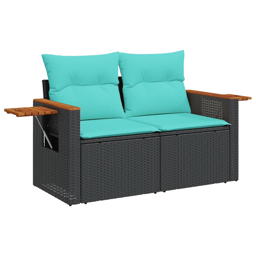 8-tlg. Garten-Sofagarnitur mit Kissen Schwarz Poly Rattan