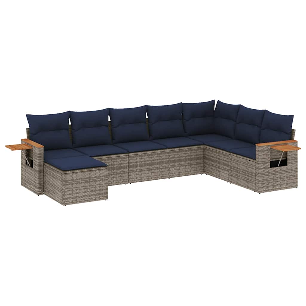 8-tlg. Garten-Sofagarnitur mit Kissen Grau Poly Rattan