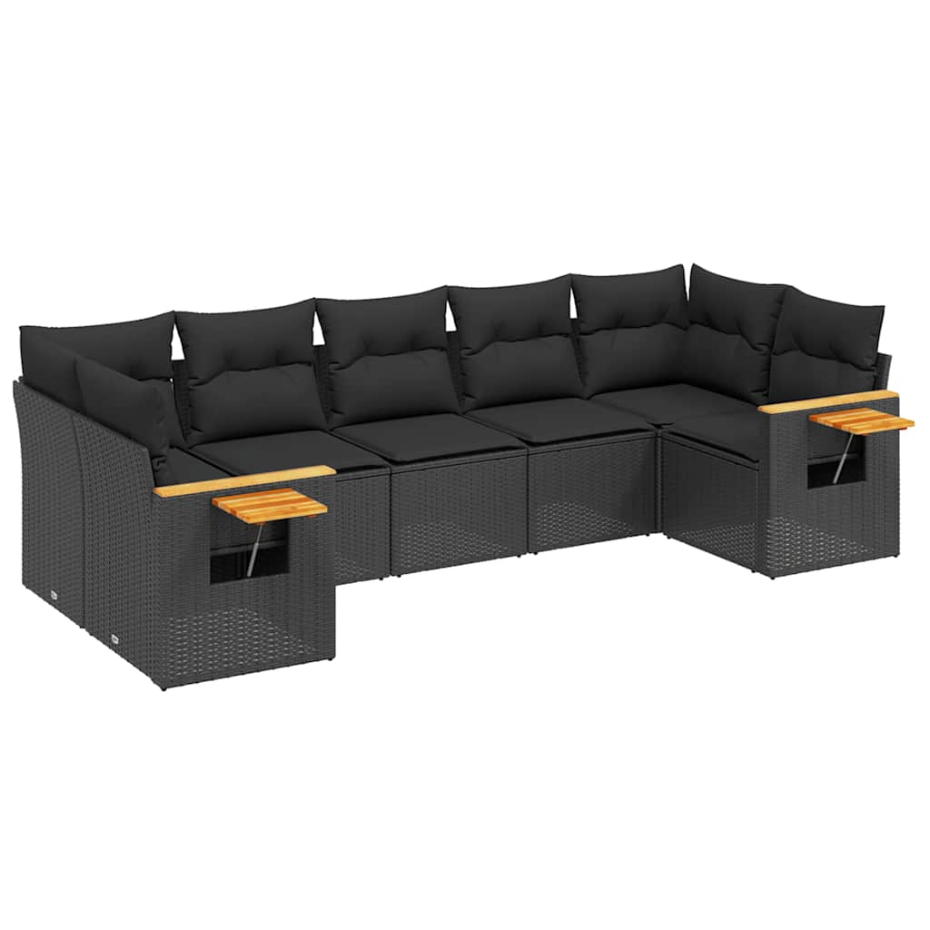 7-tlg. Garten-Sofagarnitur mit Kissen Schwarz Poly Rattan