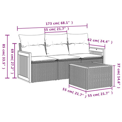 4-tlg. Garten-Sofagarnitur mit Kissen Grau Poly Rattan