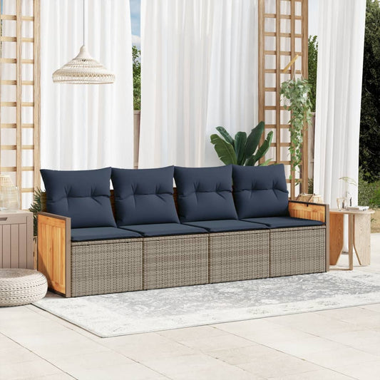 4-teiliges Gartensofa-Set mit Kissen, grau, Polyrattan