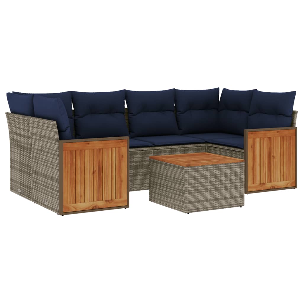 7-teiliges Gartensofa-Set mit Kissen, grau, Polyrattan