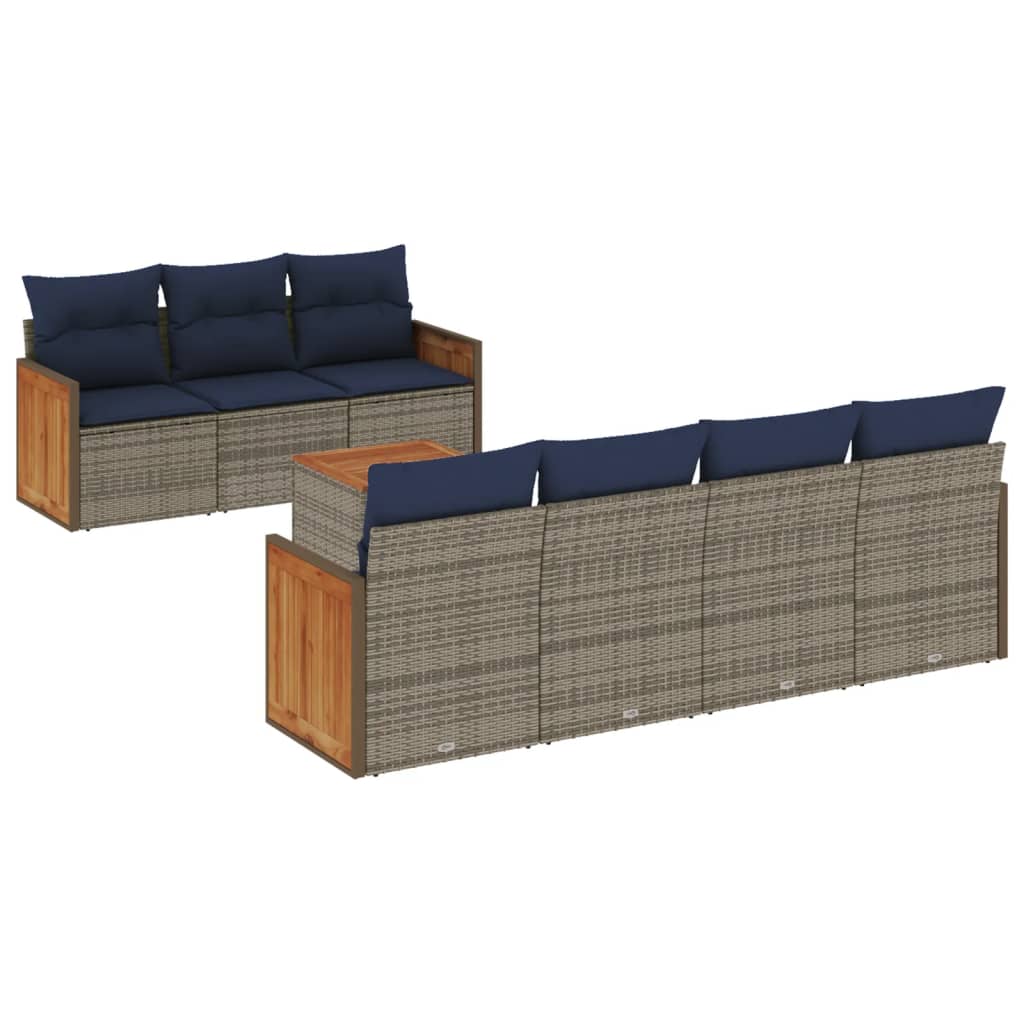 8-teiliges Gartensofa-Set mit Kissen, grau, Polyrattan
