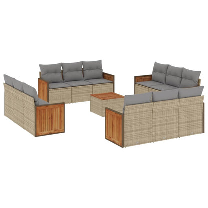 13-tlg. Garten-Sofagarnitur mit Kissen Beige Poly Rattan