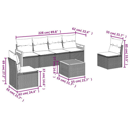 7-tlg. Garten-Sofagarnitur mit Kissen Schwarz Poly Rattan