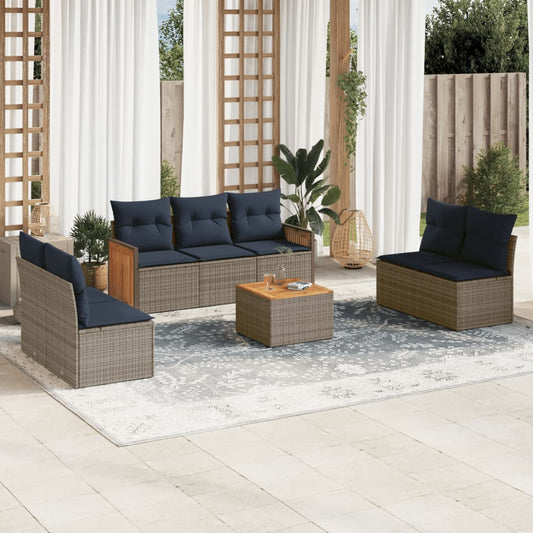 8-teiliges Gartensofa-Set mit Kissen, grau, Polyrattan