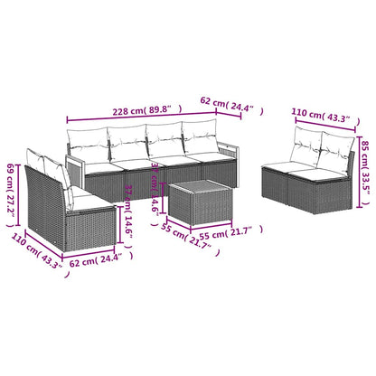 9-tlg. Garten-Sofagarnitur mit Kissen Schwarz Poly Rattan