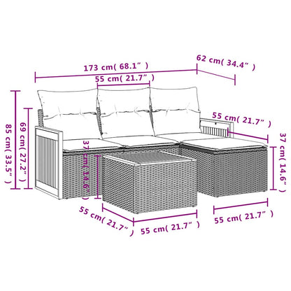 5-tlg. Garten-Sofagarnitur mit Kissen Schwarz Poly Rattan