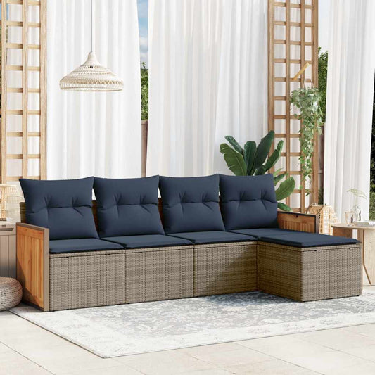 5-teiliges Gartensofa-Set mit Kissen, grau, Polyrattan