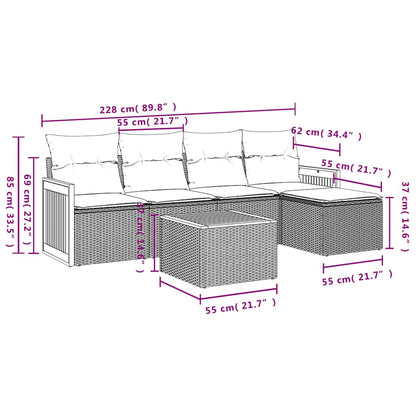 6-tlg. Garten-Sofagarnitur mit Kissen Schwarz Poly Rattan