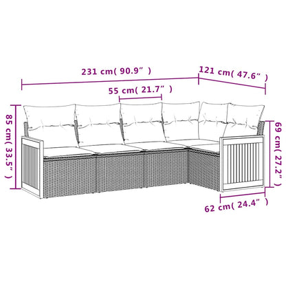 5-tlg. Garten-Sofagarnitur mit Kissen Schwarz Poly Rattan