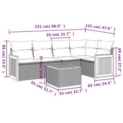 6-tlg. Garten-Sofagarnitur mit Kissen Schwarz Poly Rattan