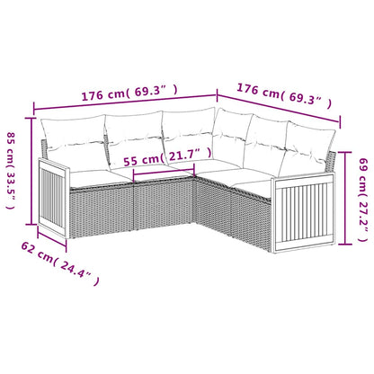5-tlg. Garten-Sofagarnitur mit Kissen Schwarz Poly Rattan