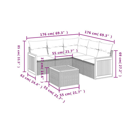 6-tlg. Garten-Sofagarnitur mit Kissen Schwarz Poly Rattan