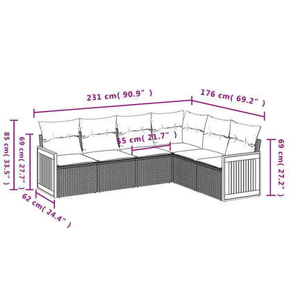 6-tlg. Garten-Sofagarnitur mit Kissen Schwarz Poly Rattan