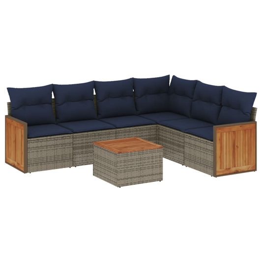 7-teiliges Gartensofa-Set mit Kissen, grau, Polyrattan