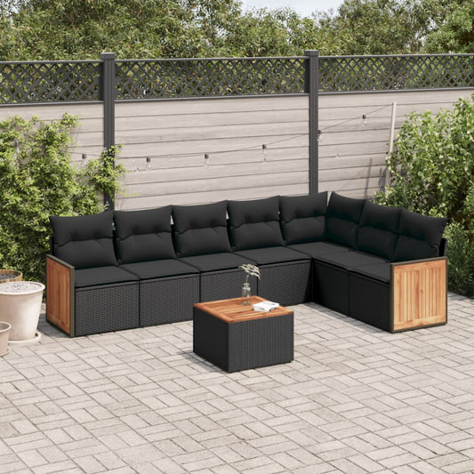 Ensemble de canapés de jardin 8 pièces avec coussins, en polyrotin noir